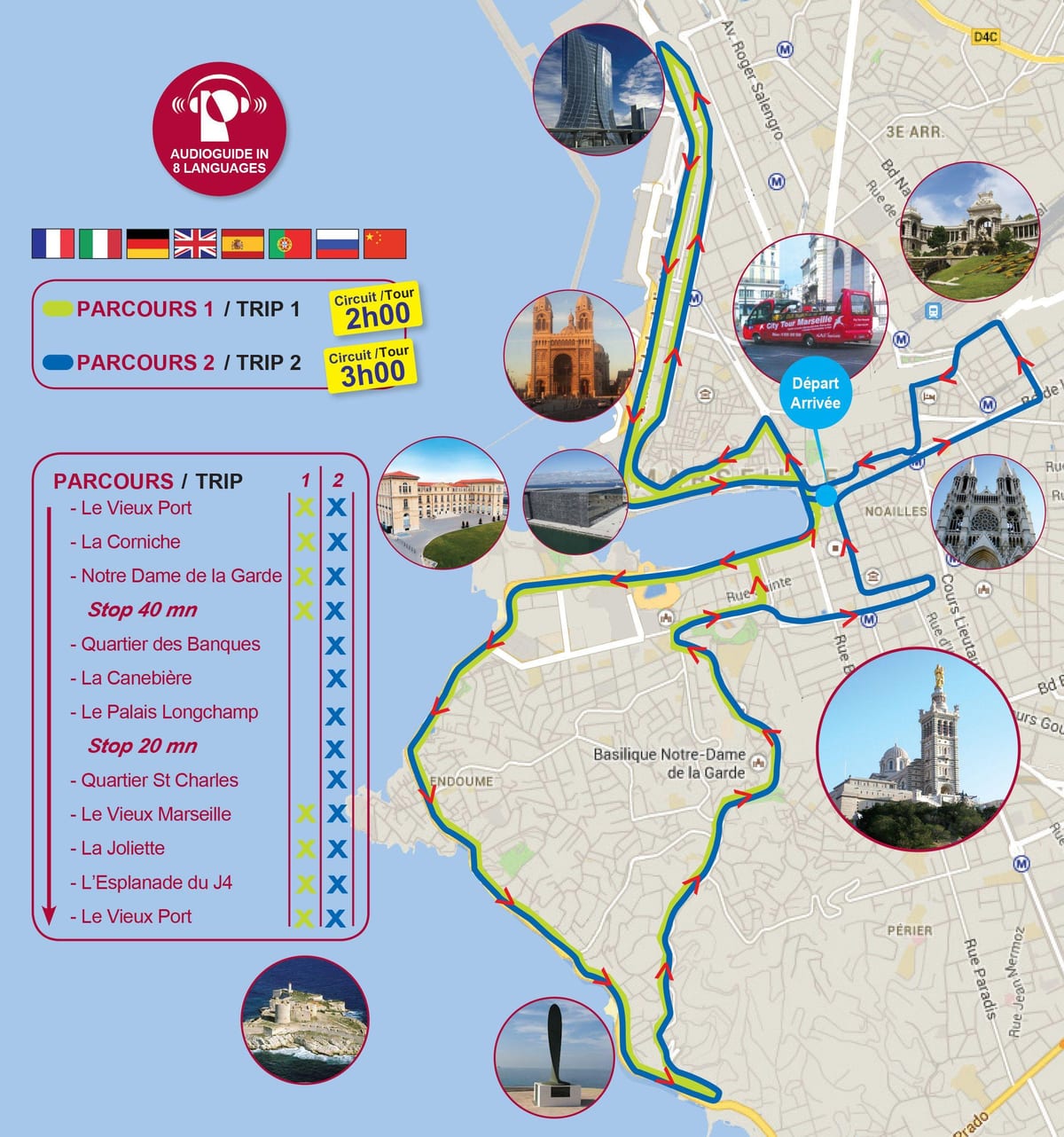 hop on hop off busz Marseille, franciaország térkép